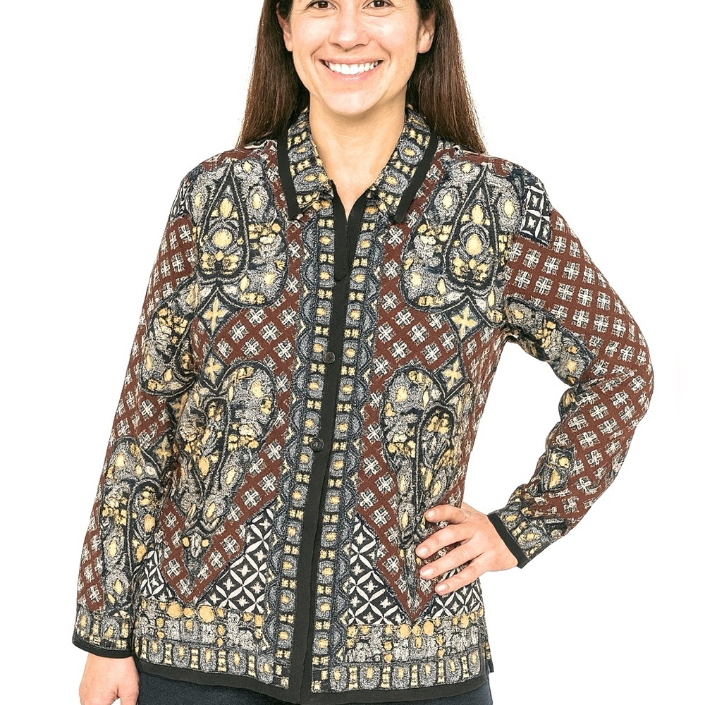 Silk Club Connection‎ long sleeve paisley top, Sz L